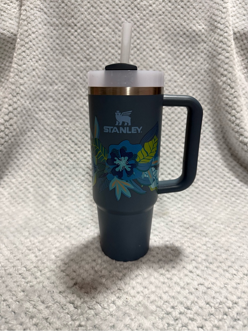 Stanley 30oz Deep Teal Floral Travel Mug with Handle and Straw